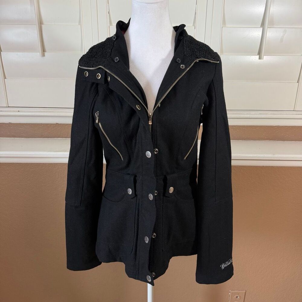 Vintage Billabong Women’s Black Moto Utility Jacket Sz M Asymmetrical Surfcore